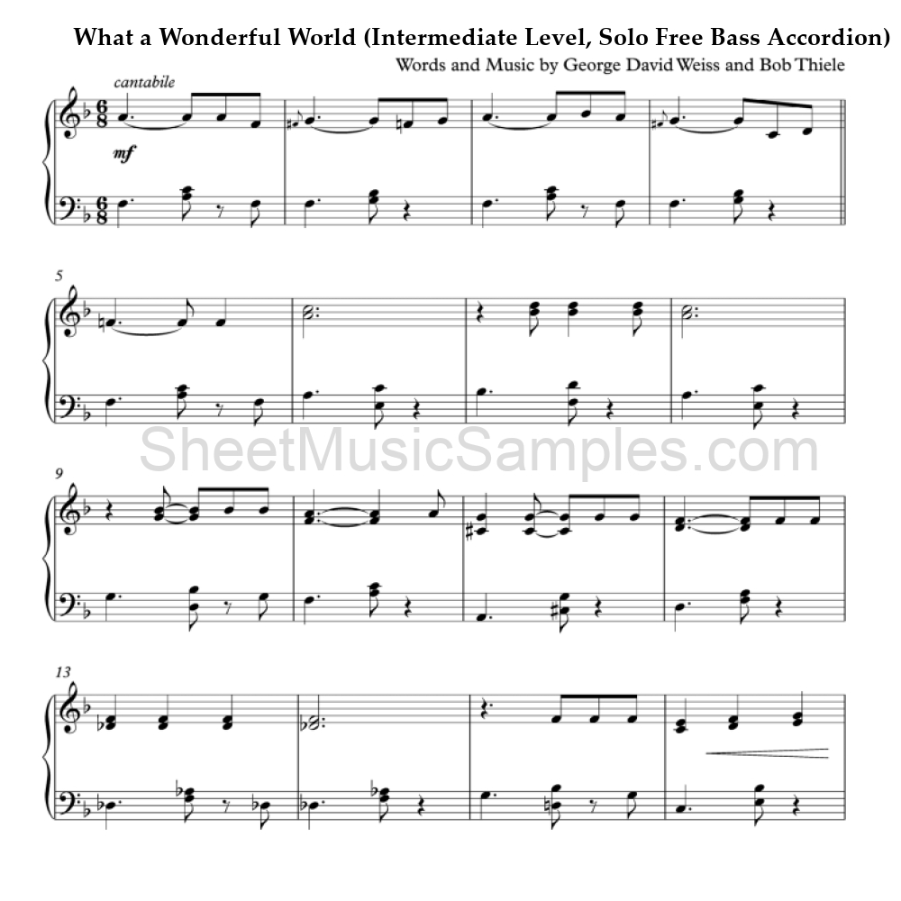 What a Wonderful World (Intermediate Level, Solo Free Bass Accordion)