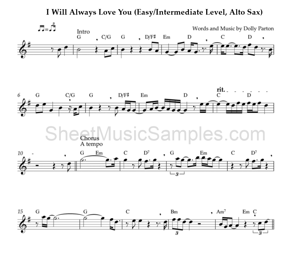 I Will Always Love You (Easy/Intermediate Level, Alto Sax)