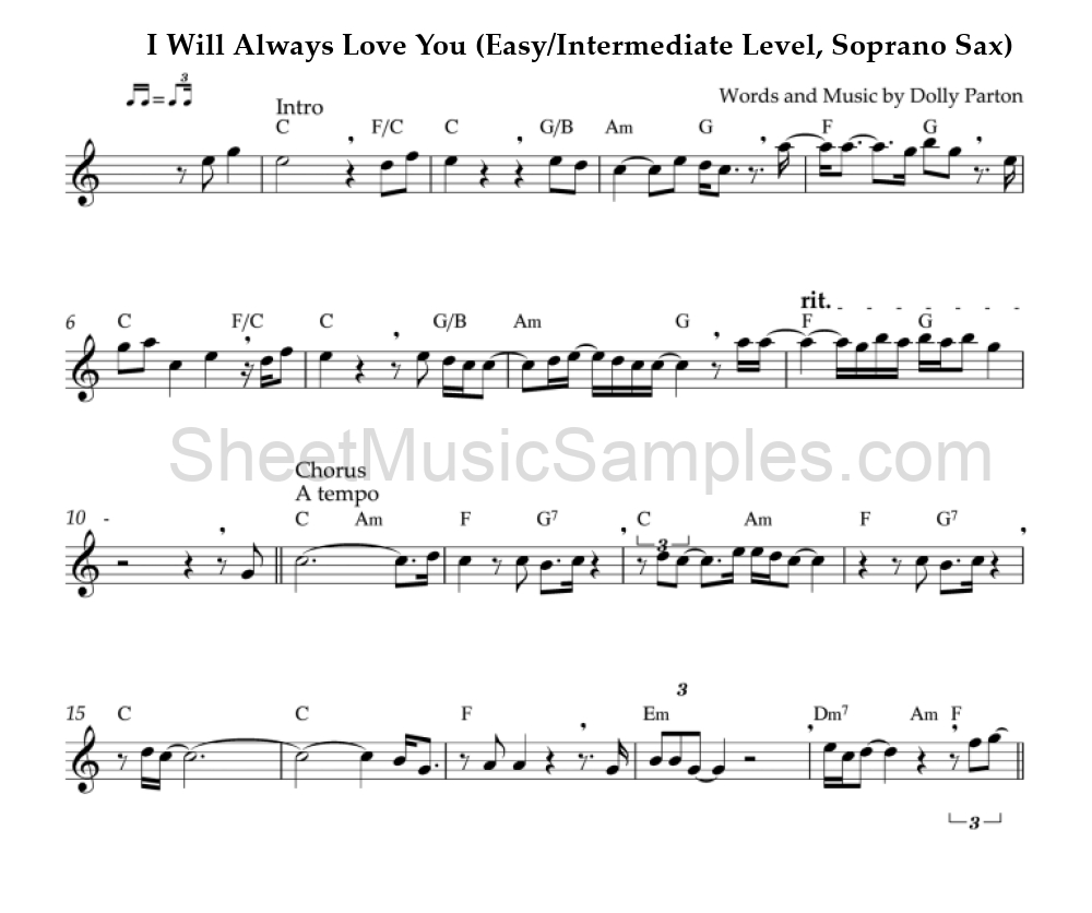 I Will Always Love You (Easy/Intermediate Level, Soprano Sax)