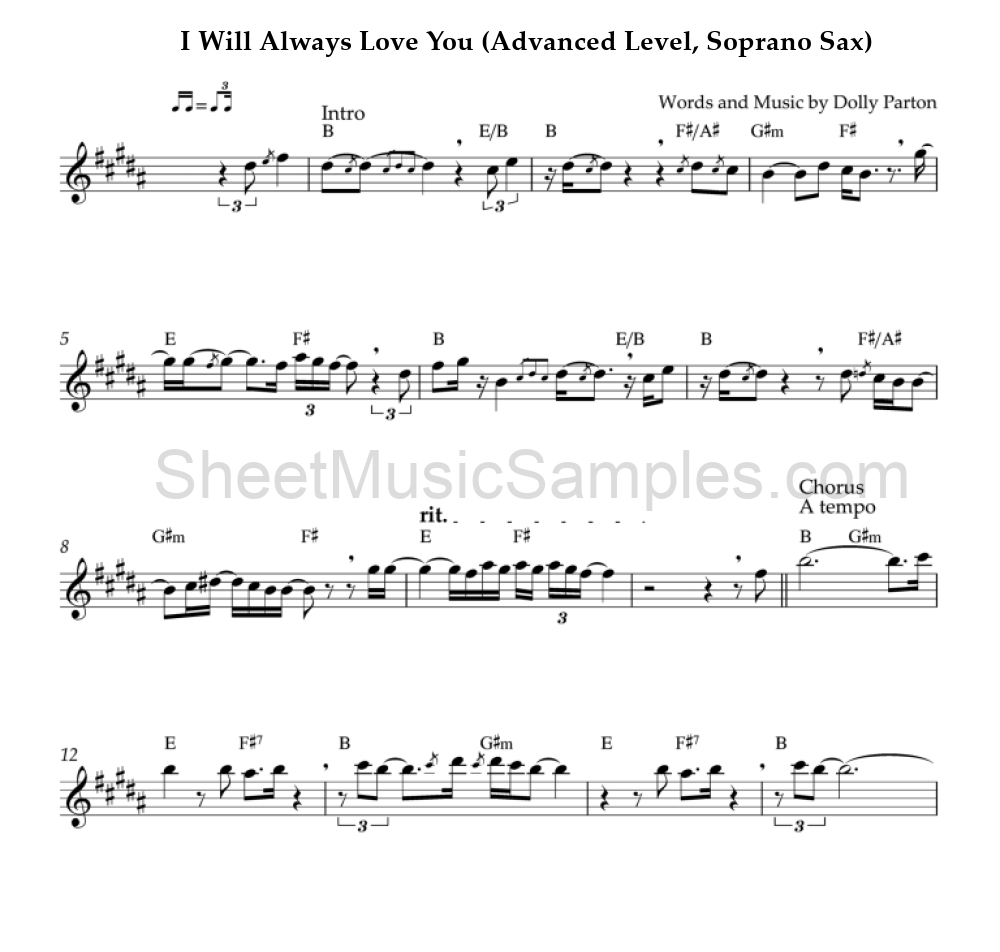 I Will Always Love You (Advanced Level, Soprano Sax)