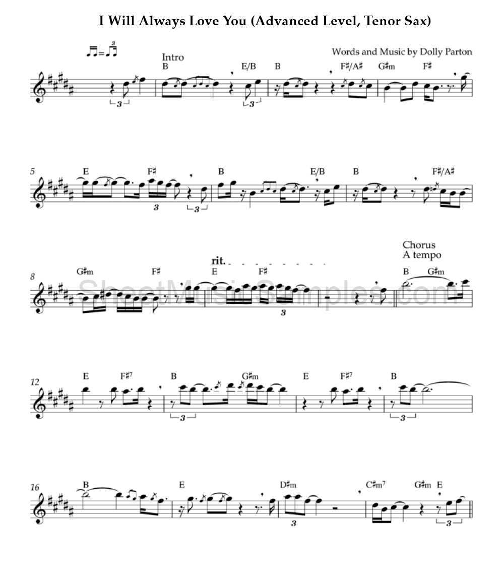 I Will Always Love You (Advanced Level, Tenor Sax)