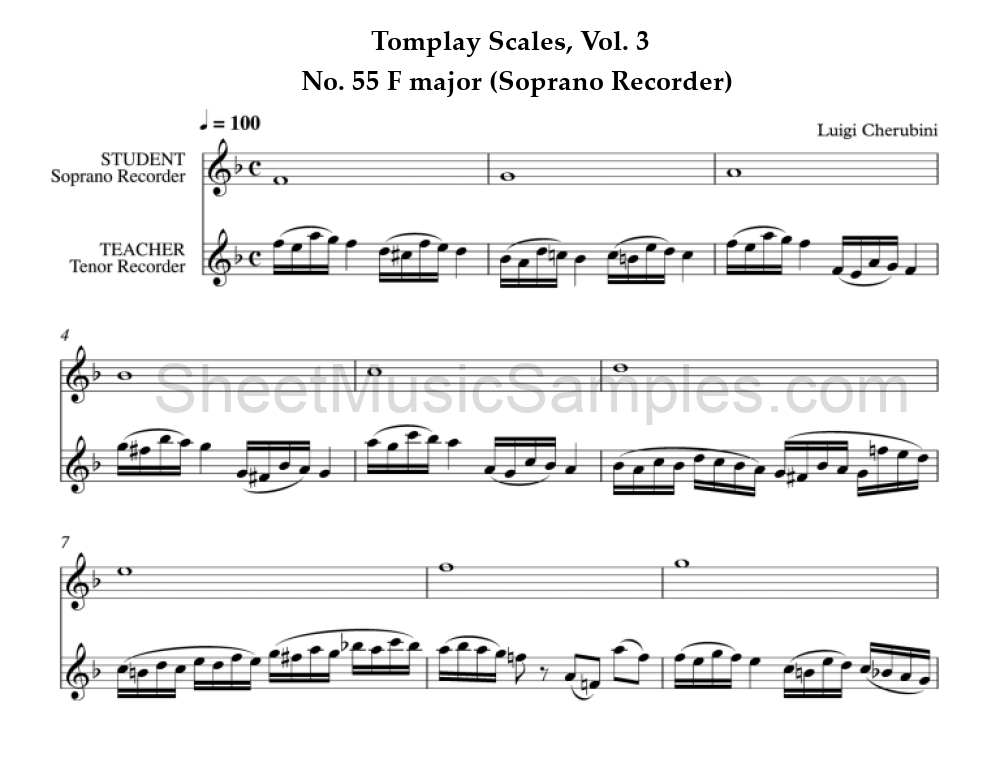 Tomplay Scales, Vol. 3 - No. 55 F major (Soprano Recorder)