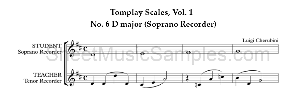 Tomplay Scales, Vol. 1 - No. 6 D major (Soprano Recorder)