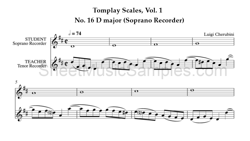 Tomplay Scales, Vol. 1 - No. 16 D major (Soprano Recorder)