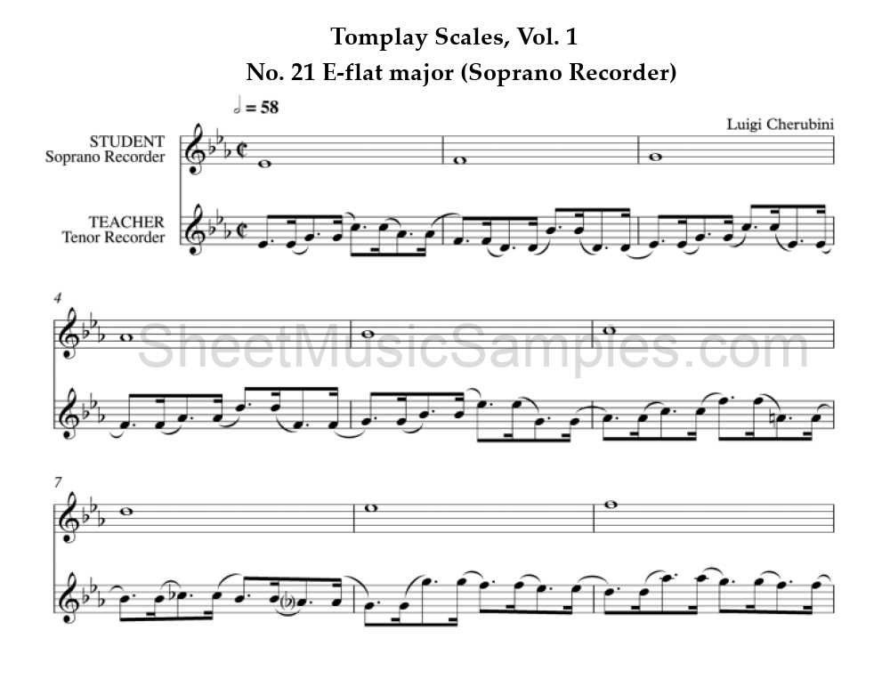 Tomplay Scales, Vol. 1 - No. 21 E-flat major (Soprano Recorder)