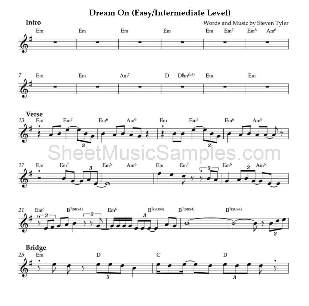 Dream On (Easy/Intermediate Level)