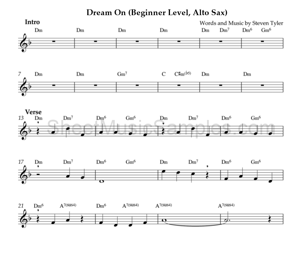 Dream On (Beginner Level, Alto Sax)