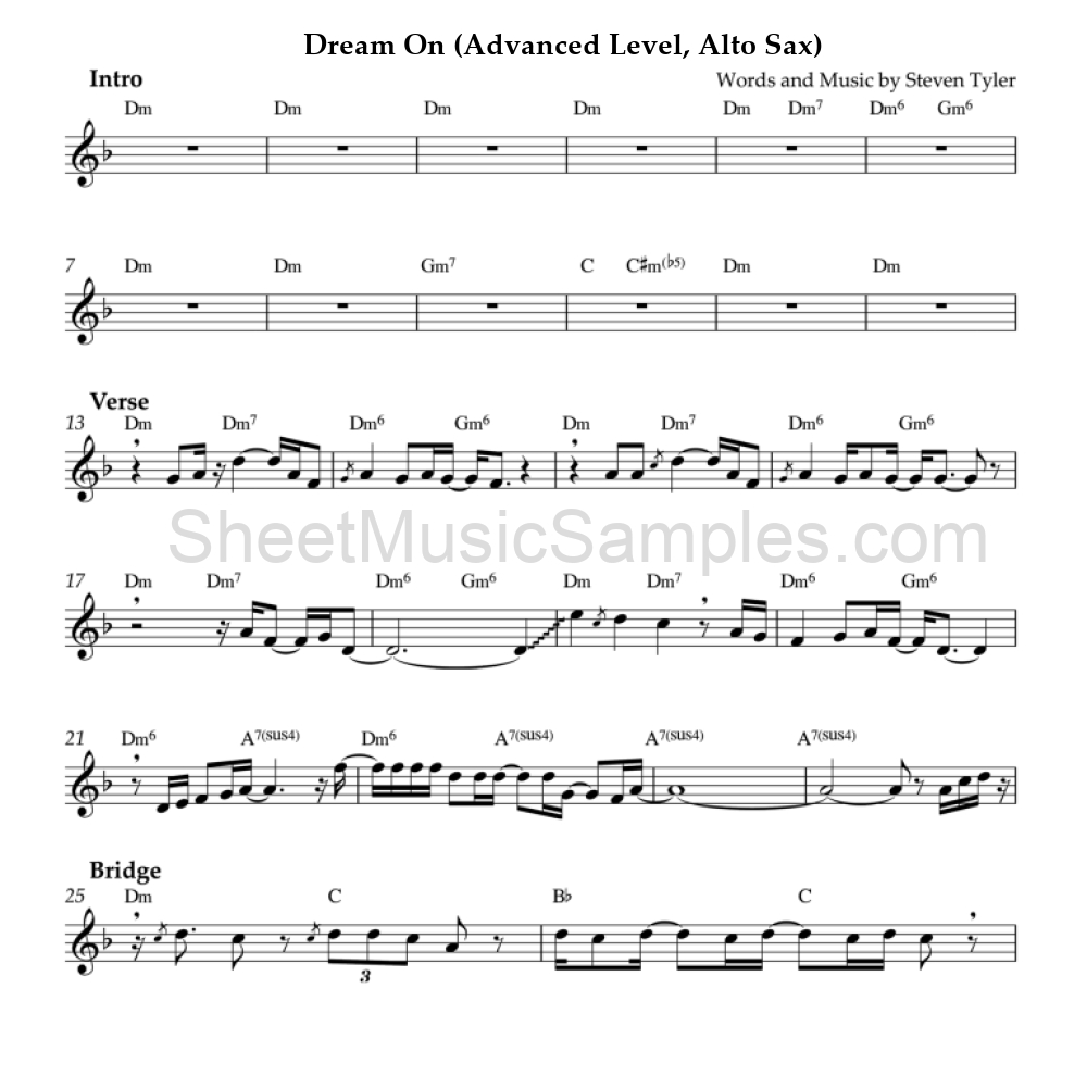 Dream On (Advanced Level, Alto Sax)