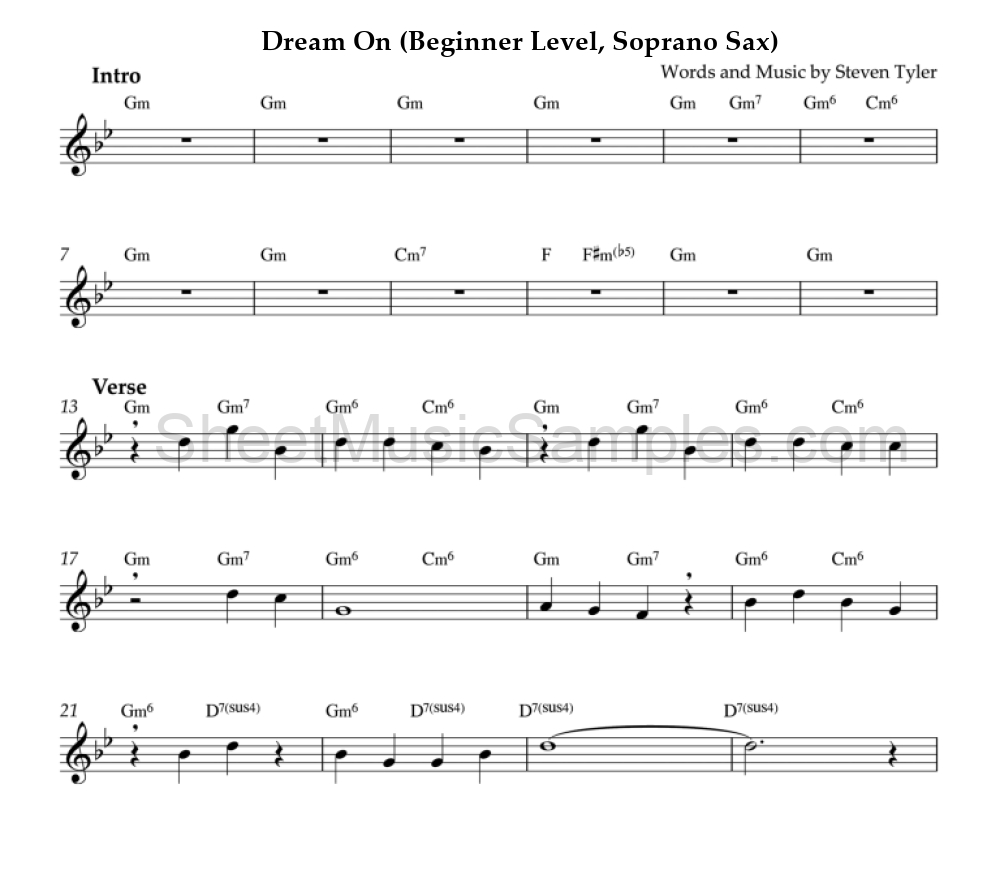 Dream On (Beginner Level, Soprano Sax)