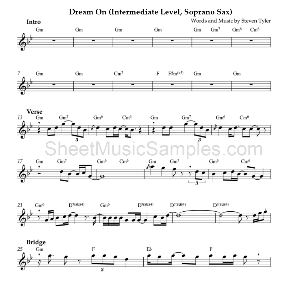 Dream On (Intermediate Level, Soprano Sax)