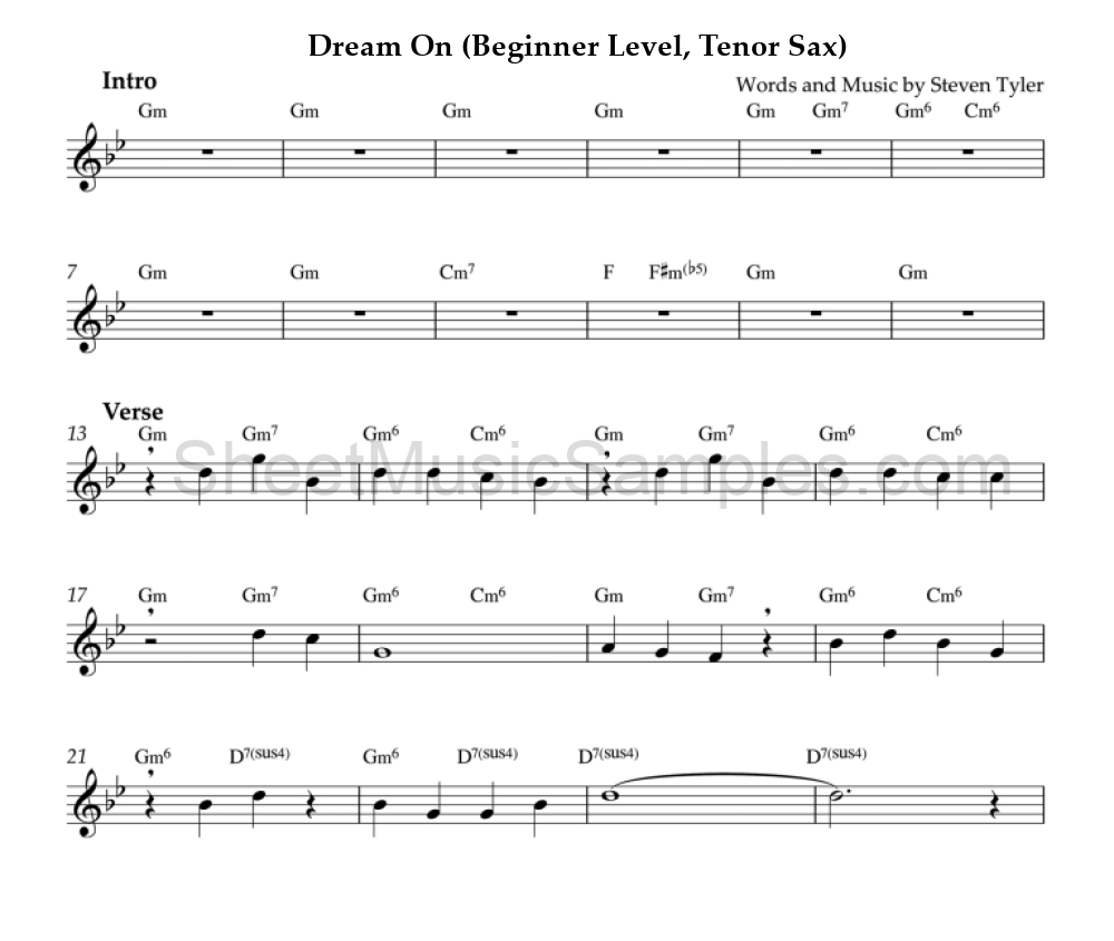 Dream On (Beginner Level, Tenor Sax)