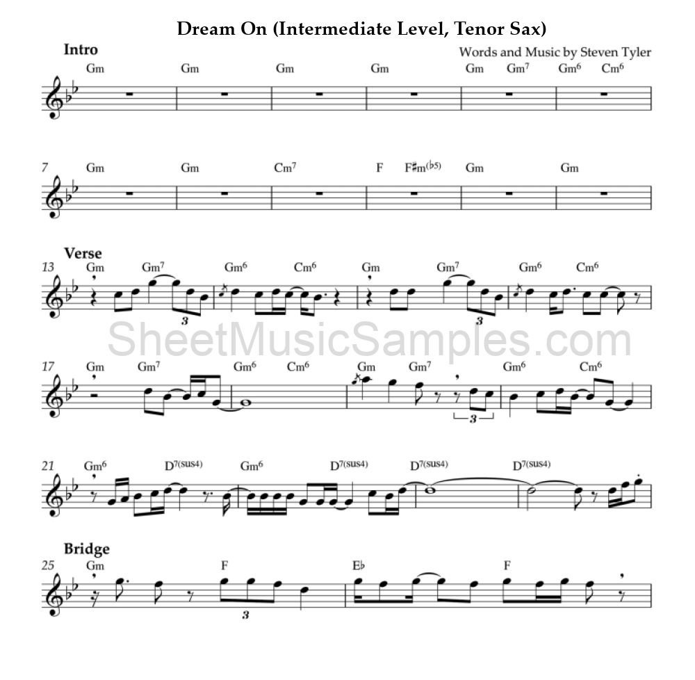 Dream On (Intermediate Level, Tenor Sax)