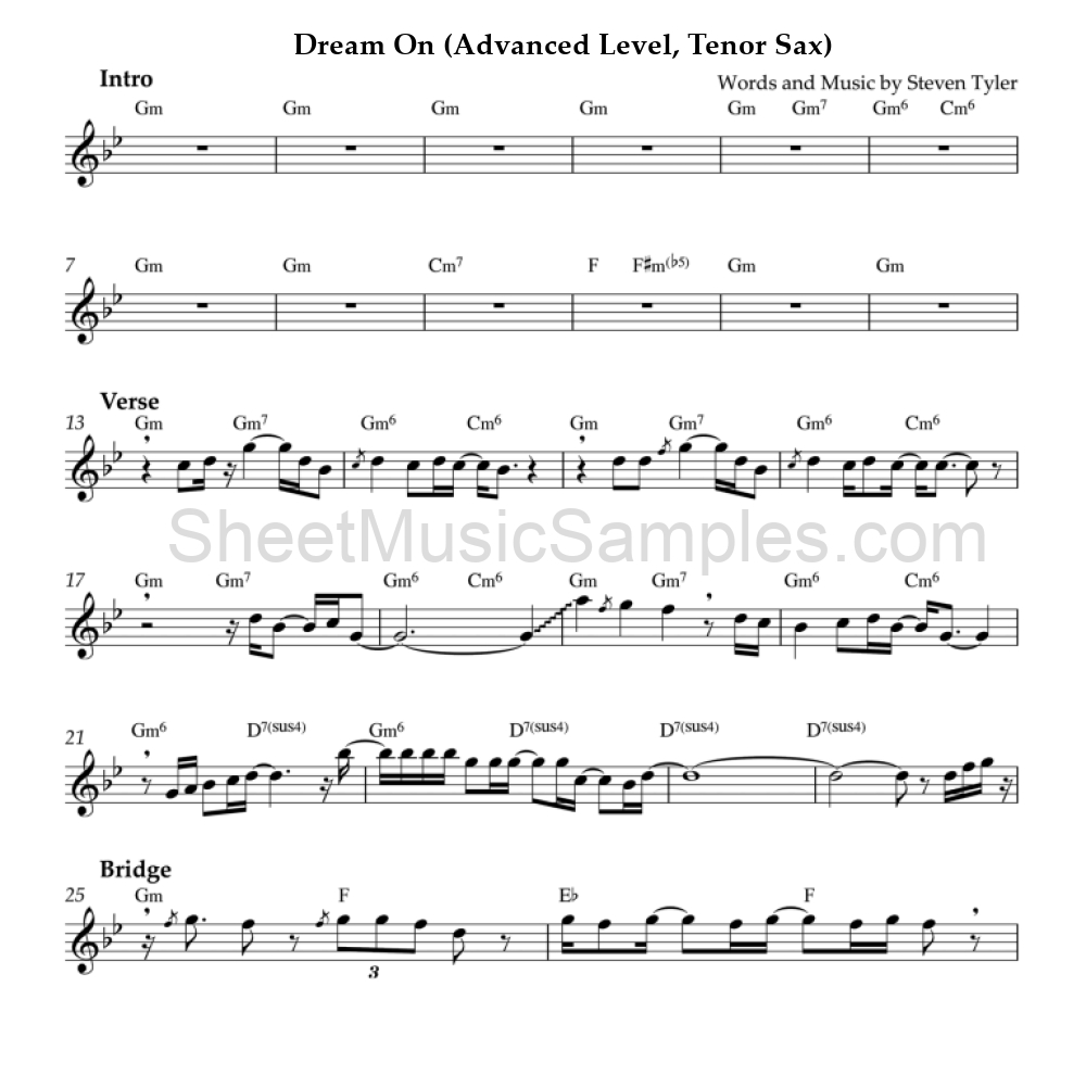 Dream On (Advanced Level, Tenor Sax)