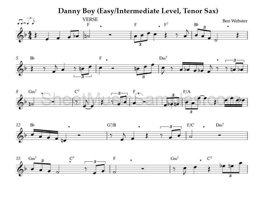 Danny Boy (Easy/Intermediate Level, Tenor Sax)