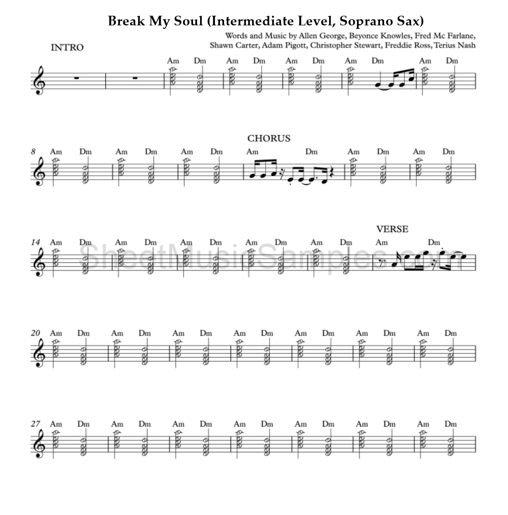 Break My Soul (Intermediate Level, Soprano Sax)