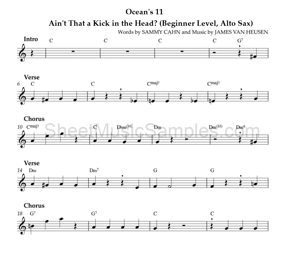 Ocean's 11 - Ain't That a Kick in the Head? (Beginner Level, Alto Sax)