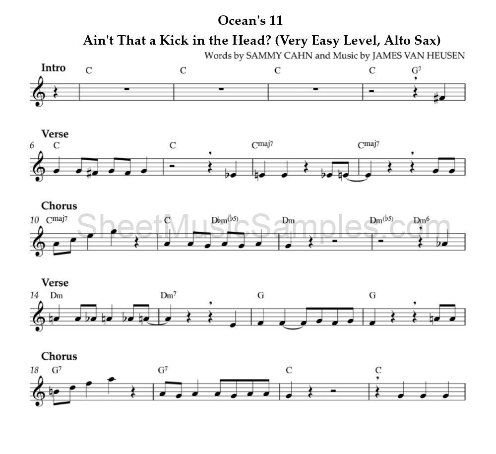 Ocean's 11 - Ain't That a Kick in the Head? (Very Easy Level, Alto Sax)