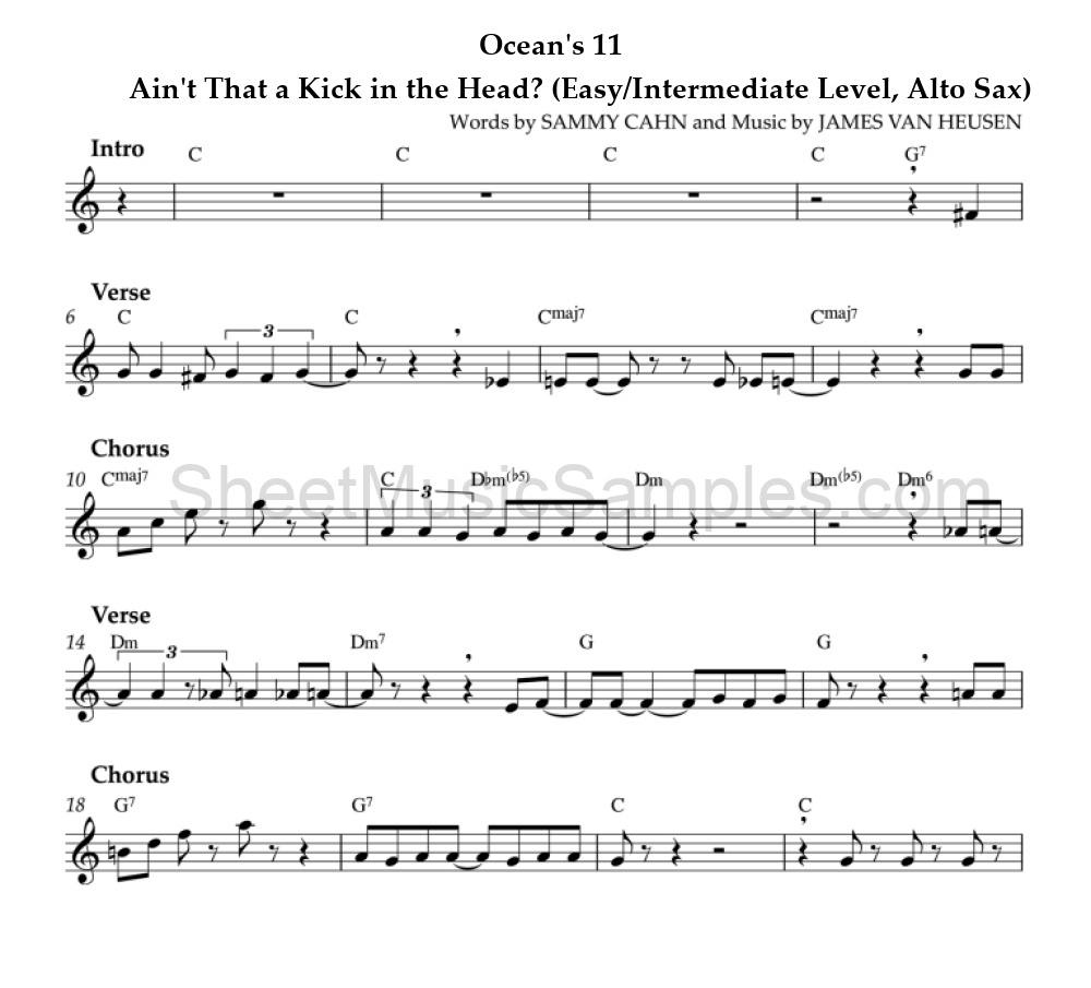 Ocean's 11 - Ain't That a Kick in the Head? (Easy/Intermediate Level, Alto Sax)