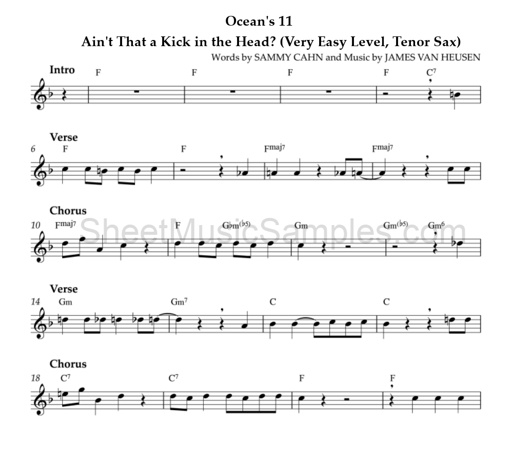 Ocean's 11 - Ain't That a Kick in the Head? (Very Easy Level, Tenor Sax)