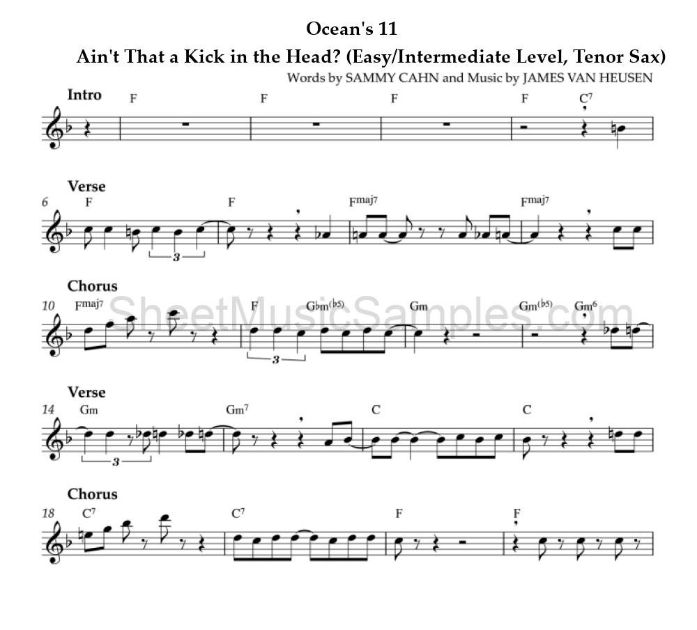 Ocean's 11 - Ain't That a Kick in the Head? (Easy/Intermediate Level, Tenor Sax)