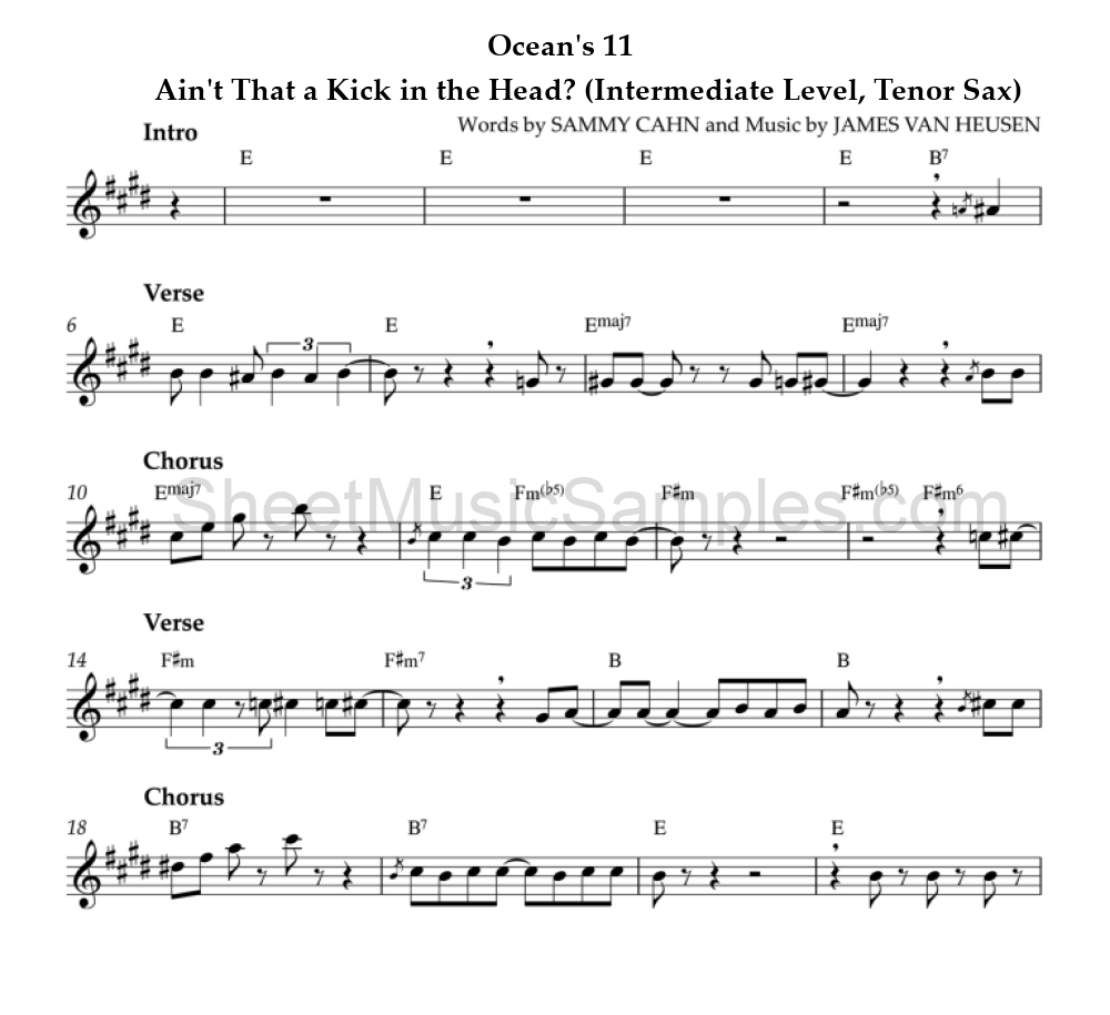 Ocean's 11 - Ain't That a Kick in the Head? (Intermediate Level, Tenor Sax)