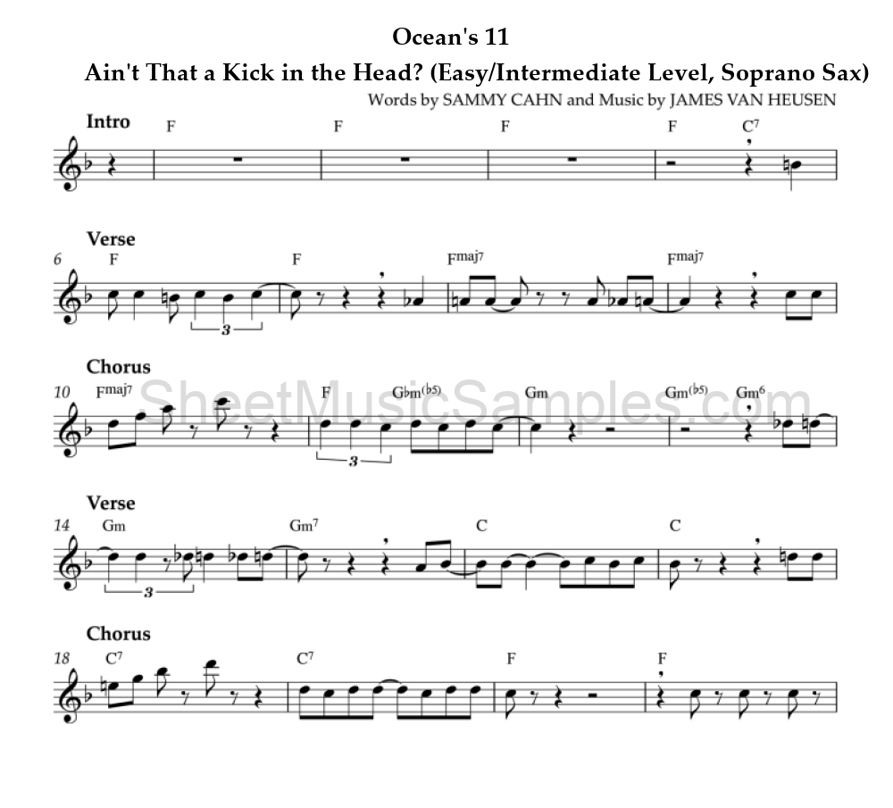 Ocean's 11 - Ain't That a Kick in the Head? (Easy/Intermediate Level, Soprano Sax)