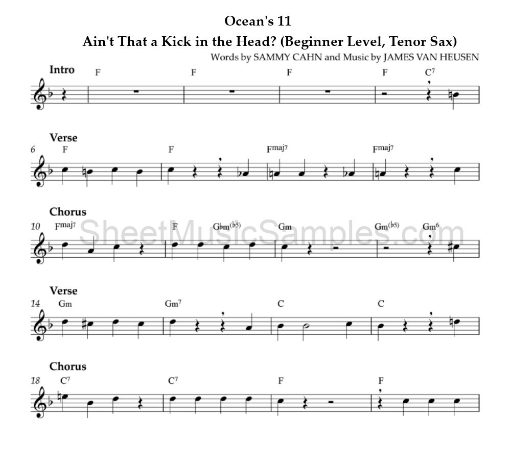 Ocean's 11 - Ain't That a Kick in the Head? (Beginner Level, Tenor Sax)