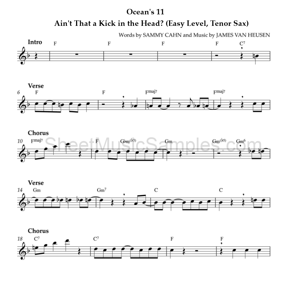 Ocean's 11 - Ain't That a Kick in the Head? (Easy Level, Tenor Sax)