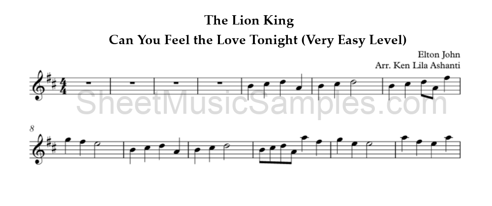 The Lion King - Can You Feel the Love Tonight (Very Easy Level)