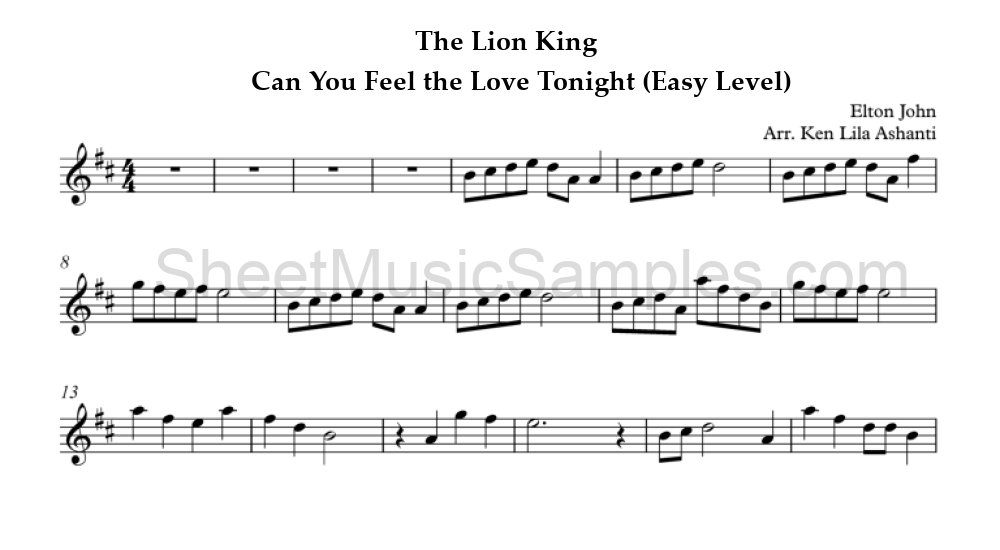 The Lion King - Can You Feel the Love Tonight (Easy Level)