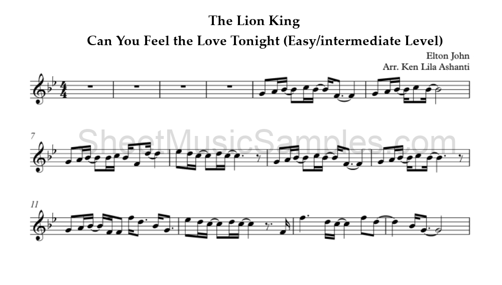 The Lion King - Can You Feel the Love Tonight (Easy/intermediate Level)