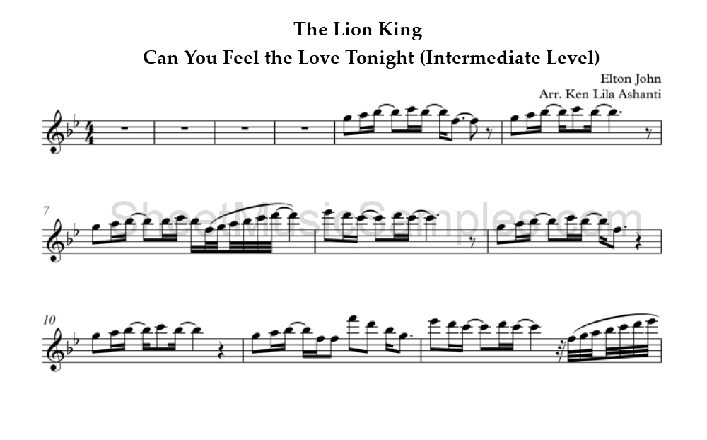 The Lion King - Can You Feel the Love Tonight (Intermediate Level)