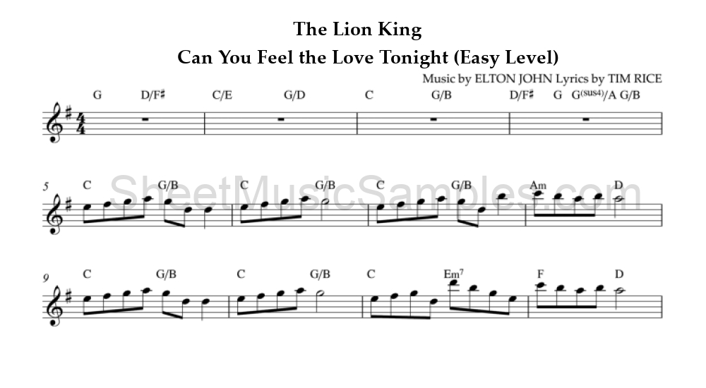 The Lion King - Can You Feel the Love Tonight (Easy Level)