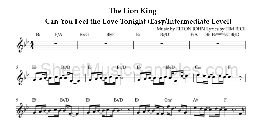 The Lion King - Can You Feel the Love Tonight (Easy/Intermediate Level)