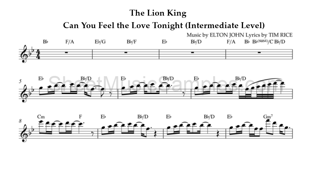 The Lion King - Can You Feel the Love Tonight (Intermediate Level)