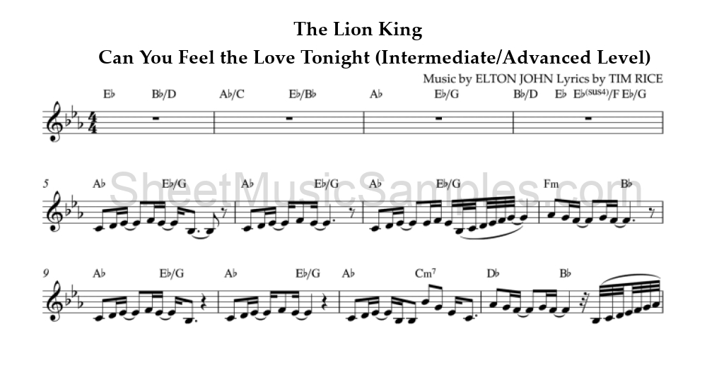 The Lion King - Can You Feel the Love Tonight (Intermediate/Advanced Level)