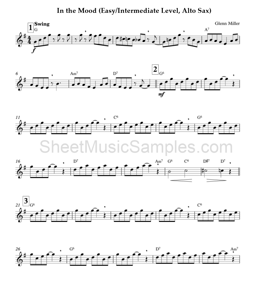 In the Mood (Easy/Intermediate Level, Alto Sax)