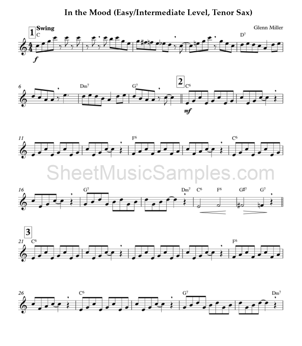 In the Mood (Easy/Intermediate Level, Tenor Sax)