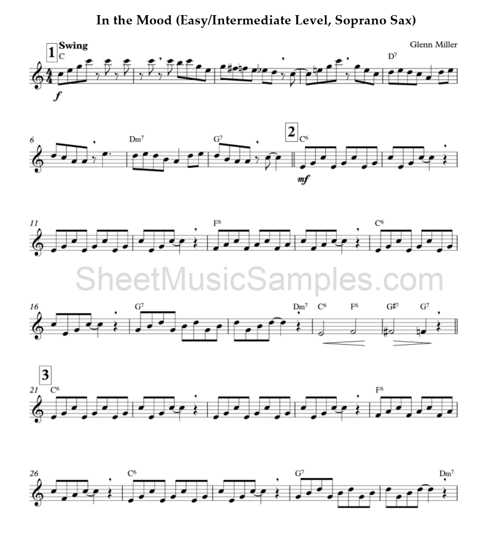 In the Mood (Easy/Intermediate Level, Soprano Sax)