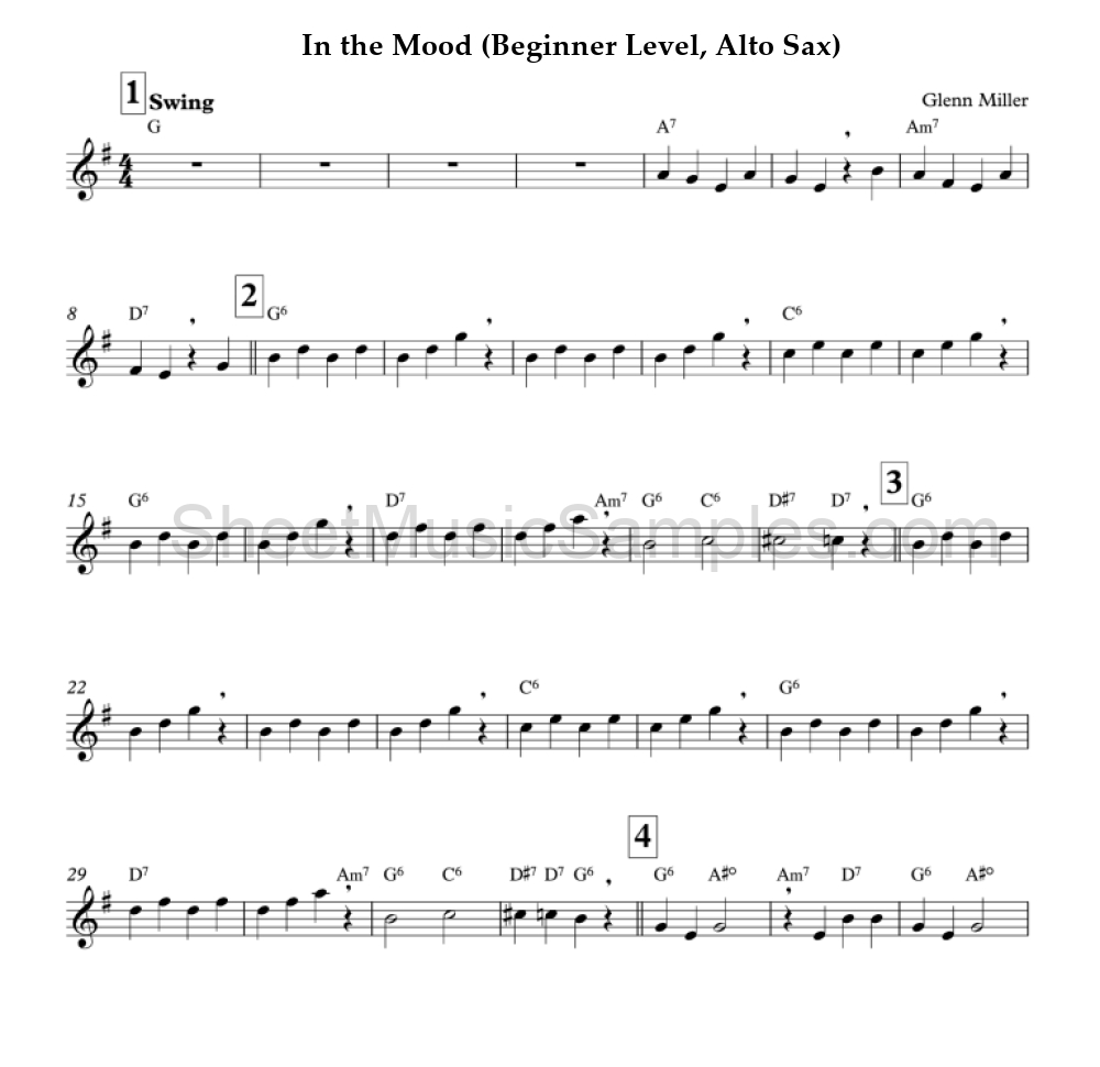 In the Mood (Beginner Level, Alto Sax)