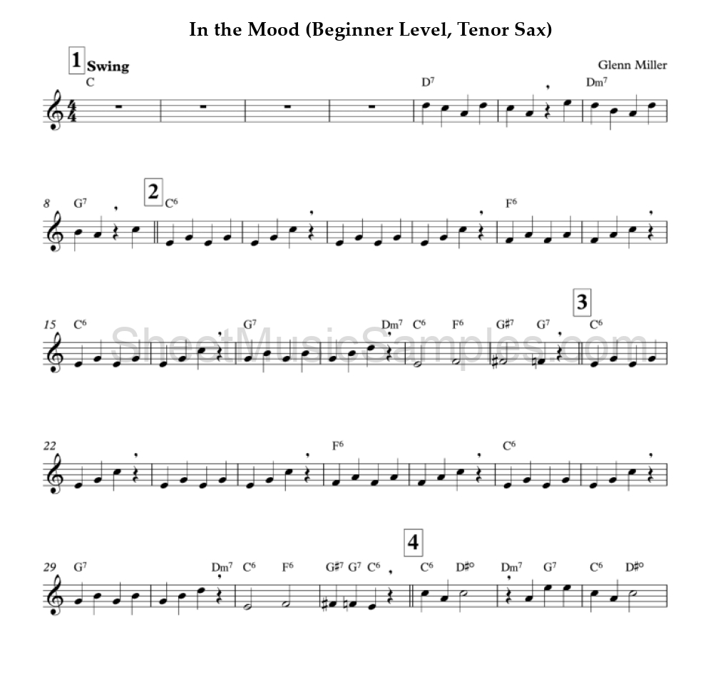 In the Mood (Beginner Level, Tenor Sax)