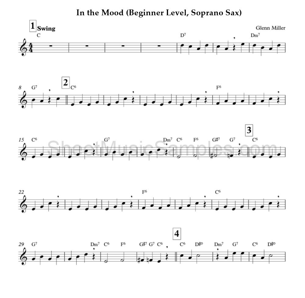 In the Mood (Beginner Level, Soprano Sax)