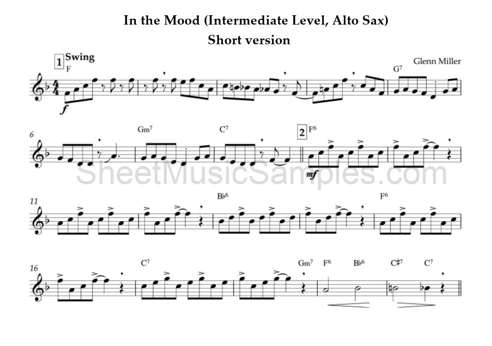 In the Mood (Intermediate Level, Alto Sax) - Short version