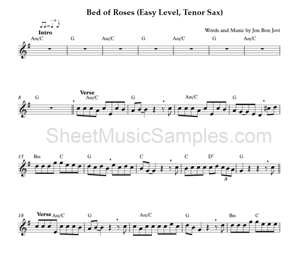 Bed of Roses (Easy Level, Tenor Sax)