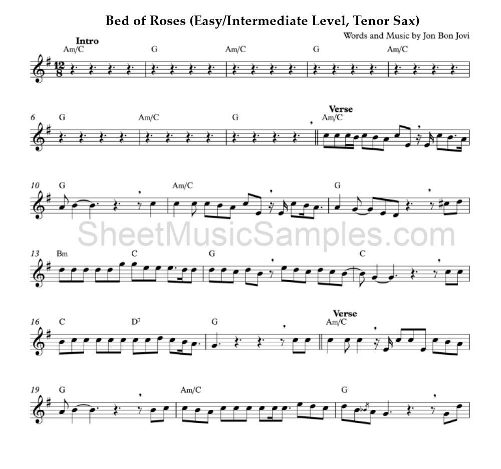 Bed of Roses (Easy/Intermediate Level, Tenor Sax)