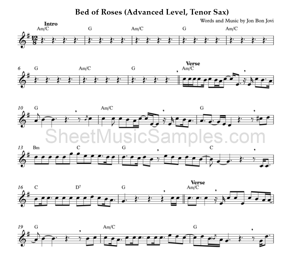 Bed of Roses (Advanced Level, Tenor Sax)