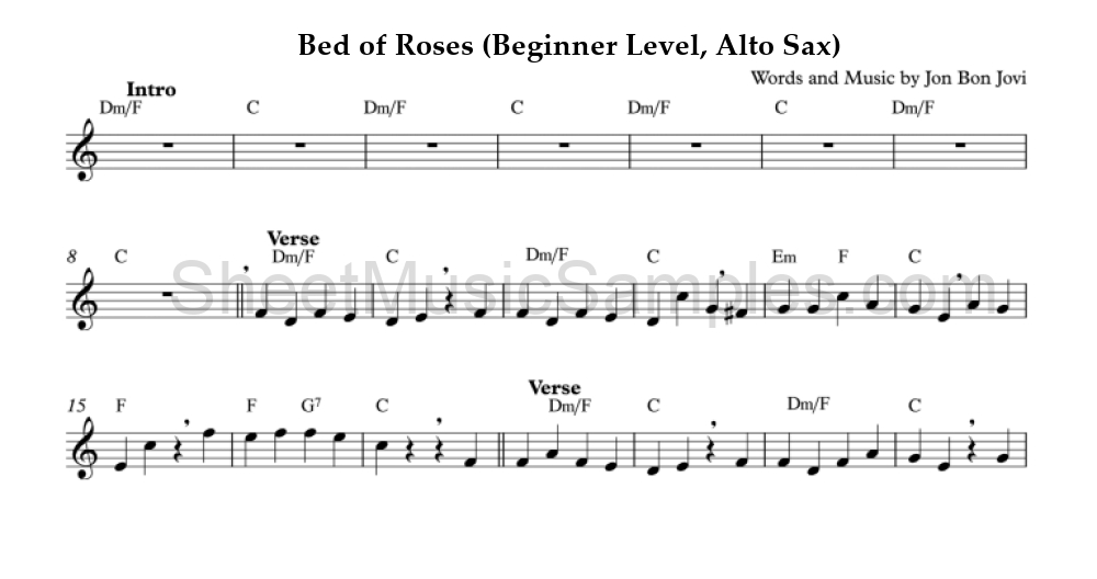 Bed of Roses (Beginner Level, Alto Sax)