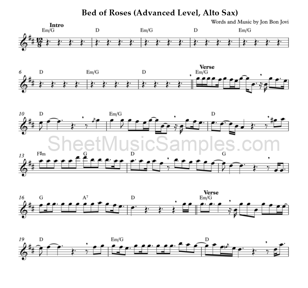 Bed of Roses (Advanced Level, Alto Sax)