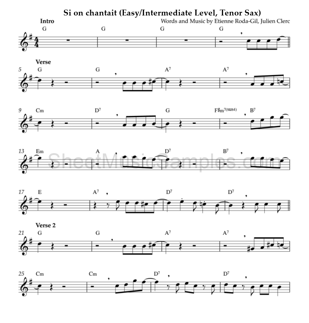 Si on chantait (Easy/Intermediate Level, Tenor Sax)