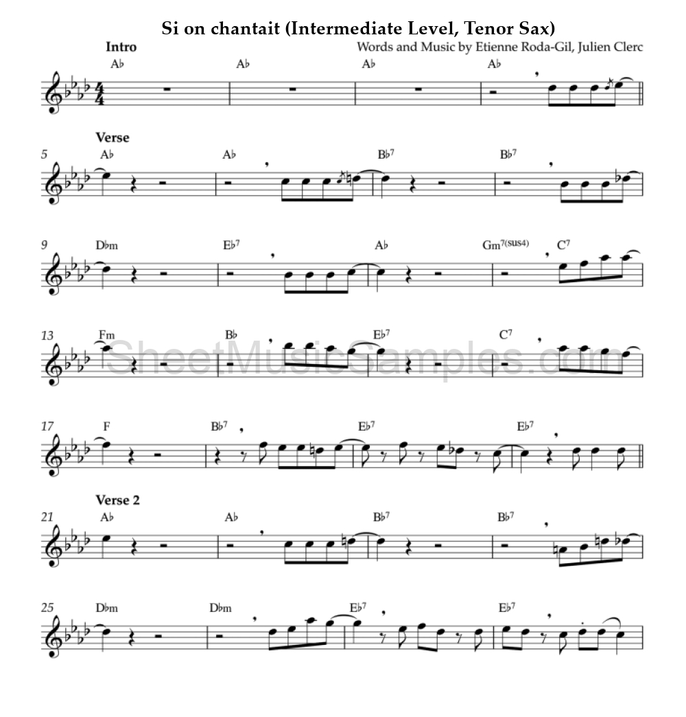 Si on chantait (Intermediate Level, Tenor Sax)